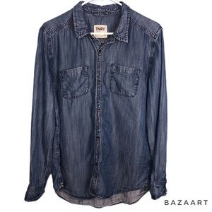 ARITZIA TNA 100% Lyocell Blue Denim Boyfriend Fit Button Down shirt size Med